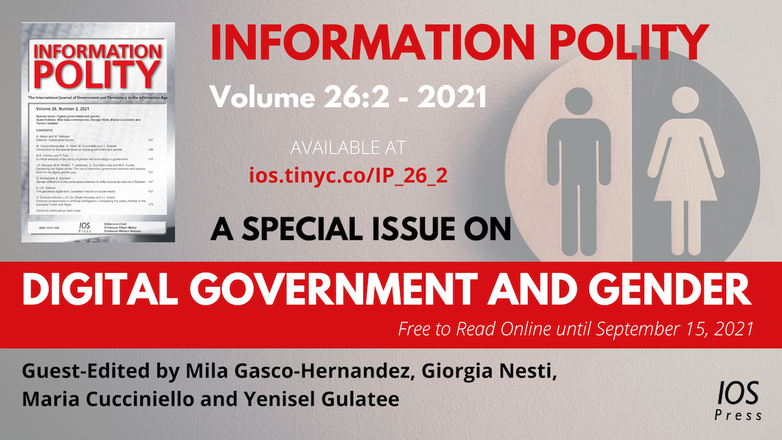 This Special Issue of the journal Information Polity brings together five articles, two book reviews, and a comparative country report that characterize the current state of understanding regarding the issues surrounding digital government and gender with the aim of building a research agenda. Credit: Information Polity.