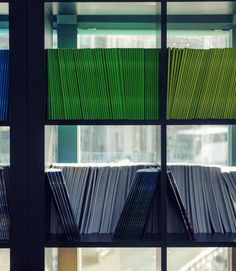 Information Polity books on a shelf